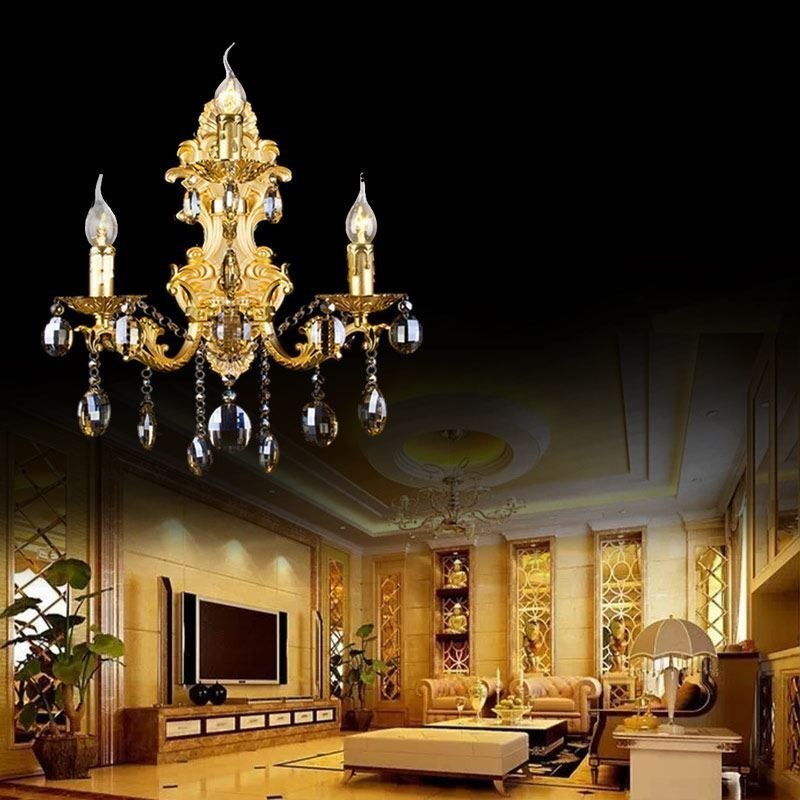 Applique da parete europea lussuosa a goccia in cristallo 3 luci 40 x 40 x 52 cm