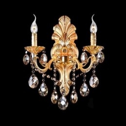 Applique da parete europea petalo dorato con gocce di cristallo, 2 luci E12/E14