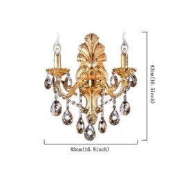 Applique da parete europea petalo dorato con gocce di cristallo, 2 luci E12/E14