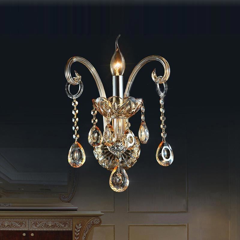 Applique da parete vintage europea ambra cognac in cristallo