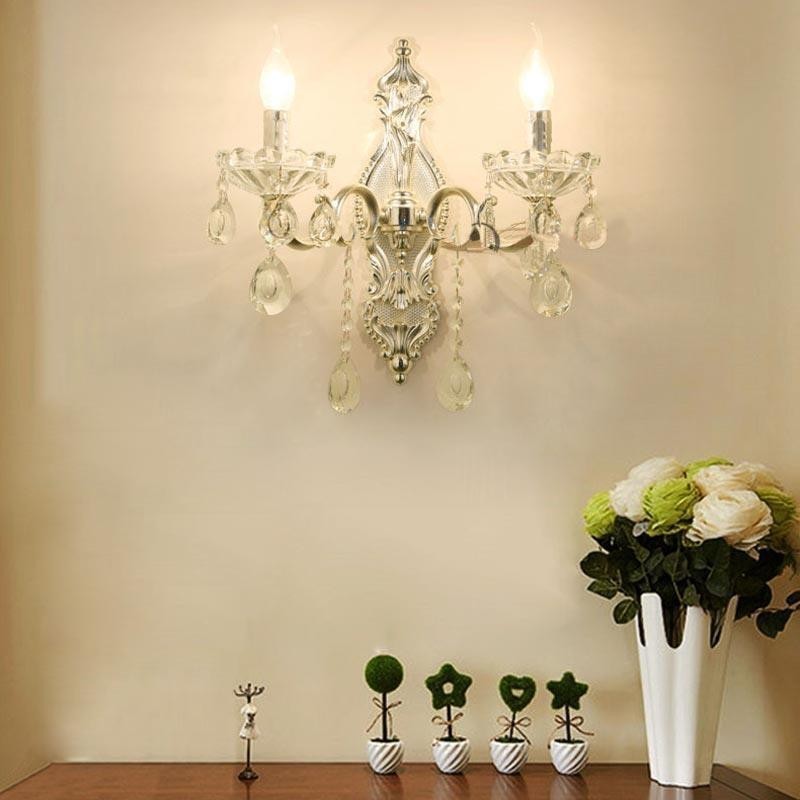 Applique da parete in cristallo stile vintage europeo 2 luci E12/E14 40 W