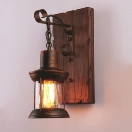 Applique da parete vintage in legno massello e vetro stile industriale LOFT