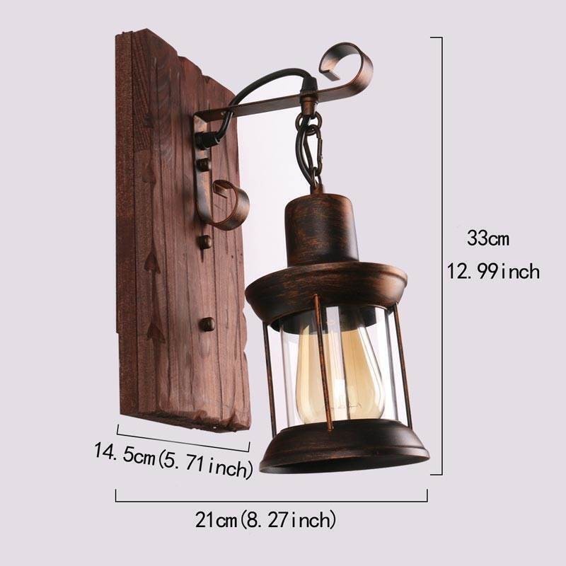 Applique da parete vintage in legno massello e vetro stile industriale LOFT
