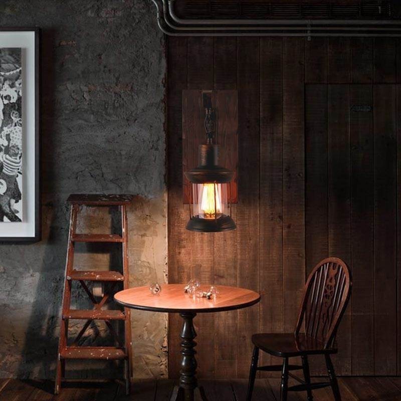 Applique da parete vintage in legno massello e vetro stile industriale LOFT