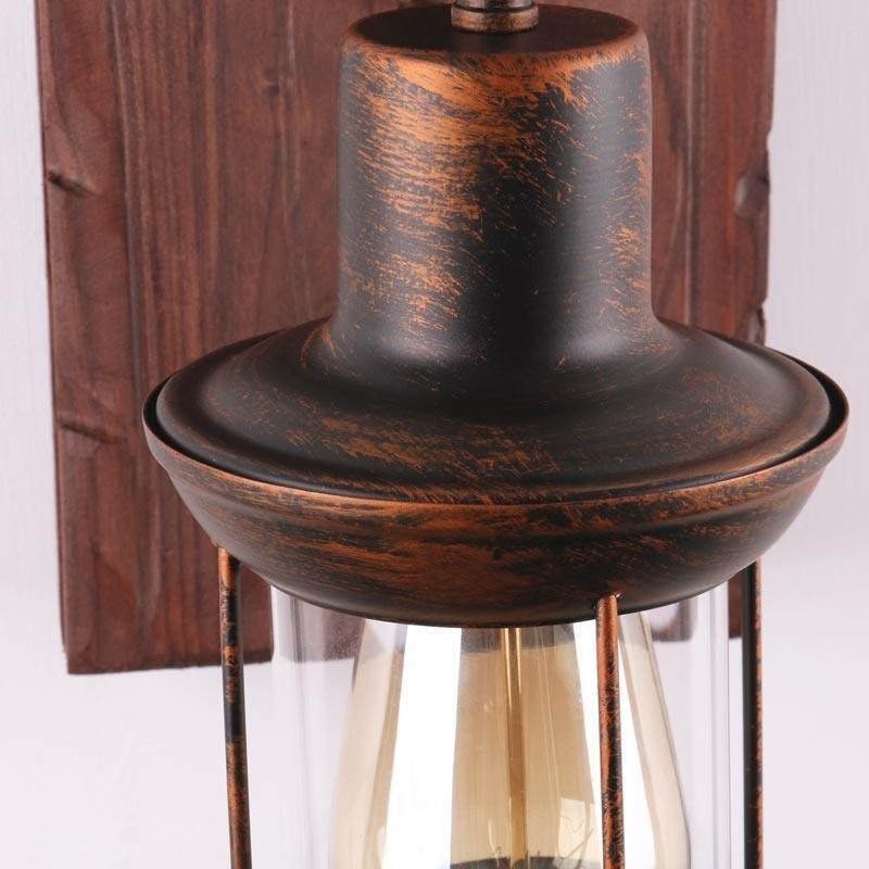 Applique da parete vintage in legno massello e vetro stile industriale LOFT