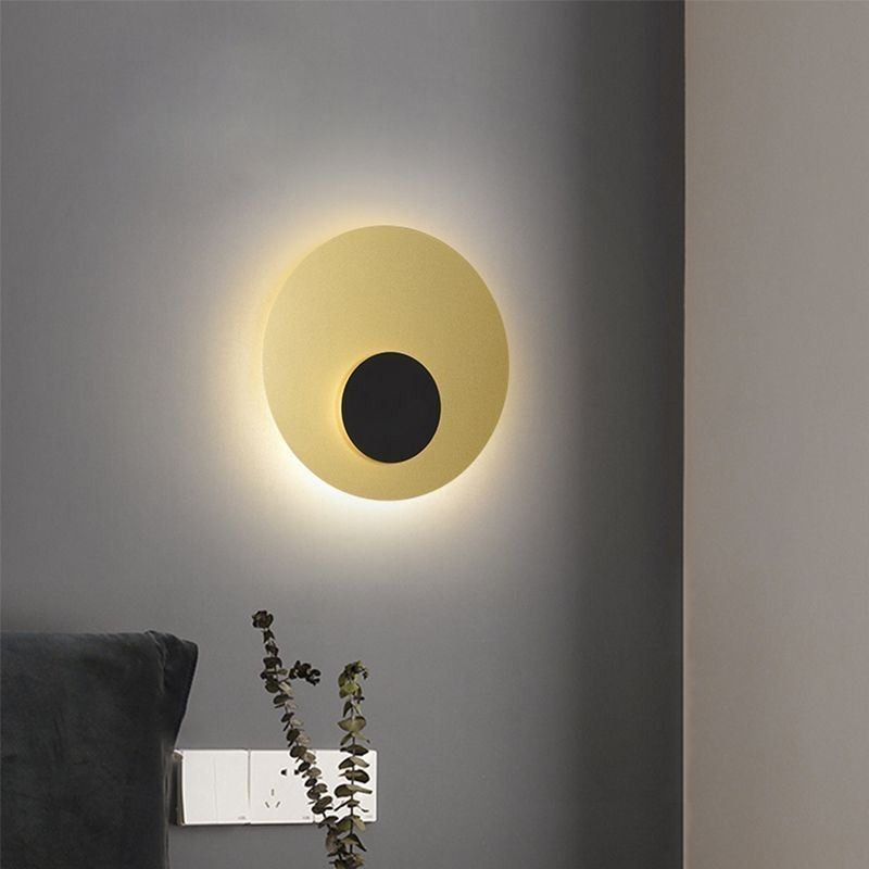 Applique da parete rotonda nordica nero oro in rame pieno