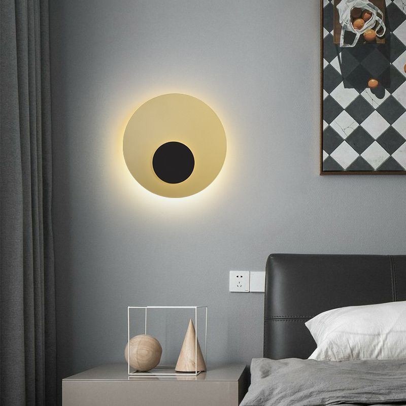 Applique da parete rotonda nordica nero oro in rame pieno