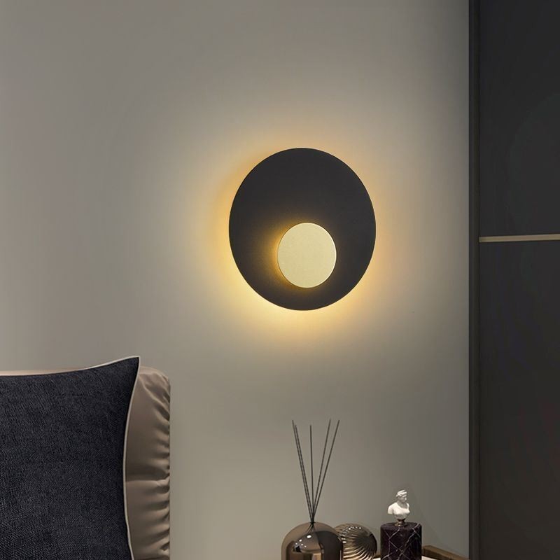 Applique da parete rotonda nordica nero oro in rame pieno