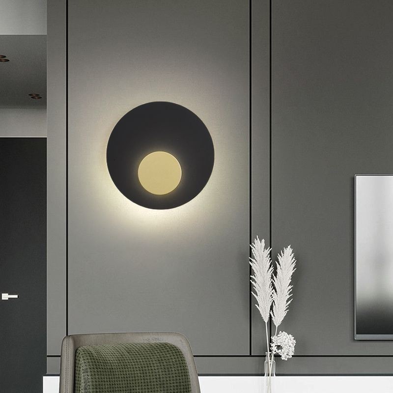 Applique da parete rotonda nordica nero oro in rame pieno