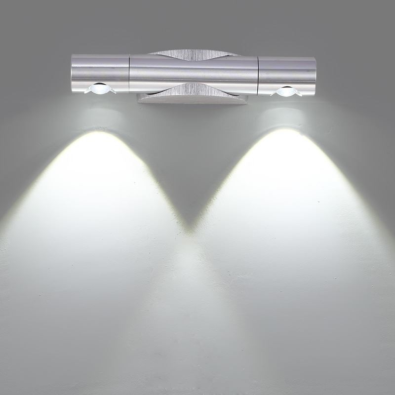 Applique da parete orientabile LED bagno 2 luci 6 W alluminio bianco freddo L19 cm