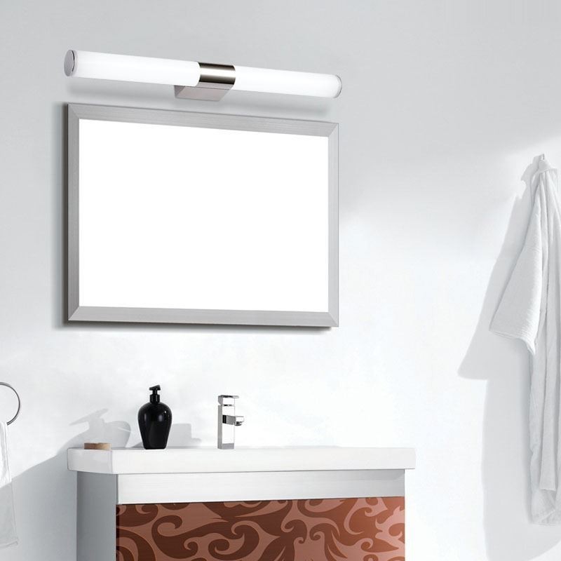 Applique da parete moderna in acciaio inox con specchio, luce bagno LED