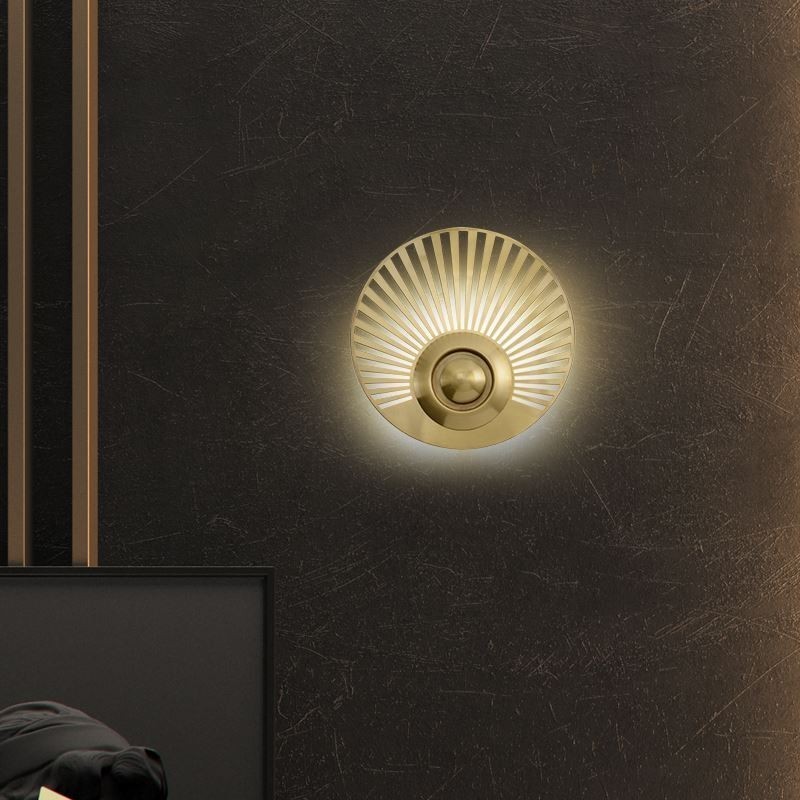 Applique da parete nordica in ottone, forma rotonda cava, LED 16W