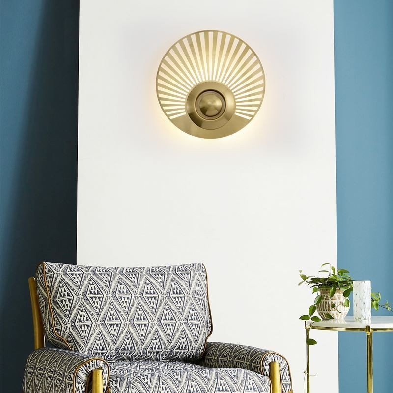 Applique da parete nordica in ottone, forma rotonda cava, LED 16W