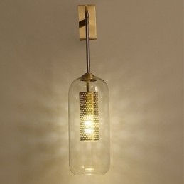 Applique da parete nordica in ottone con paralume in vetro cilindrico cavo 22×59 cm