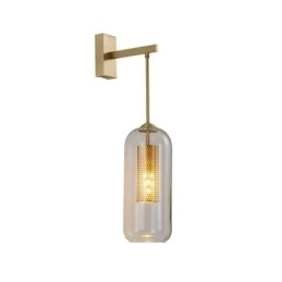 Applique da parete nordica in ottone con paralume in vetro cilindrico cavo 22×59 cm
