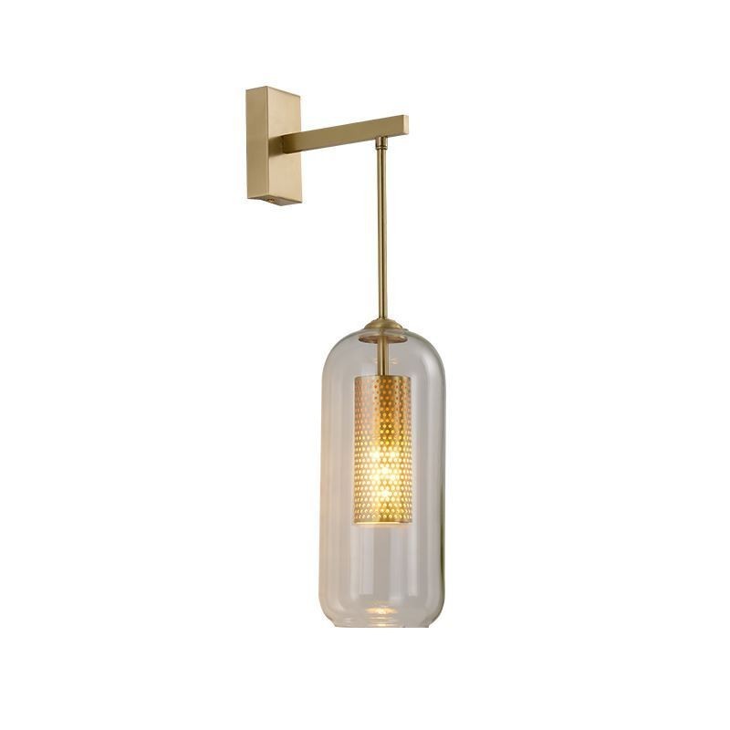 Applique da parete nordica in ottone con paralume in vetro cilindrico cavo 22×59 cm