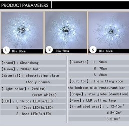 Plafoniera LED a filo globo fuochi d'artificio metallo cromato GDNS