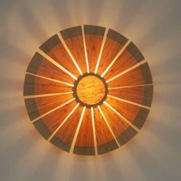 Applique da parete rotonda in bambù con fiori, tessuta a mano