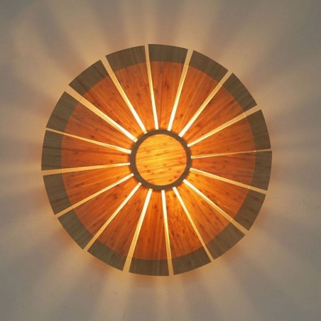 Applique da parete rotonda in bambù con fiori, tessuta a mano
