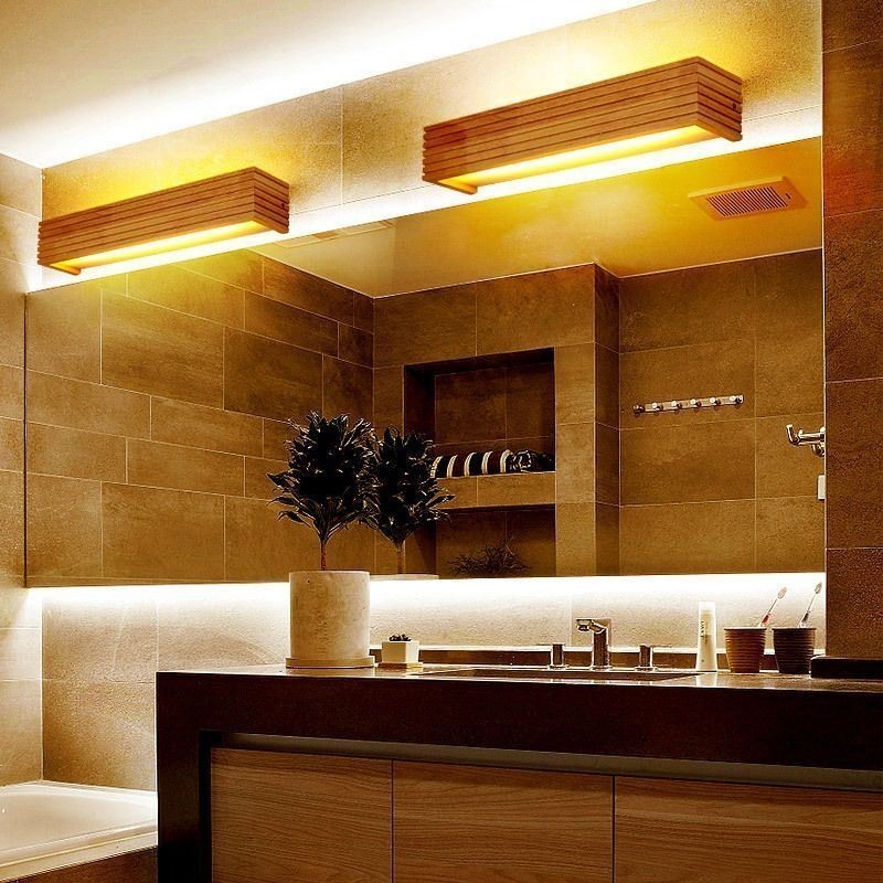 Applique da parete LED in legno stile giapponese per bagno e casa