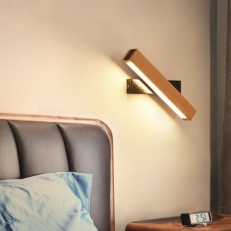 Applique da parete in legno massello Europa, LED, moderna, per comodino, 21 x 4,5 x 9 cm