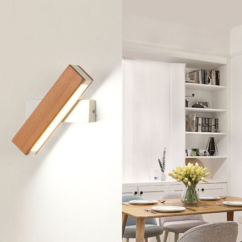 Applique da parete in legno massello Europa, LED, moderna, per comodino, 21 x 4,5 x 9 cm