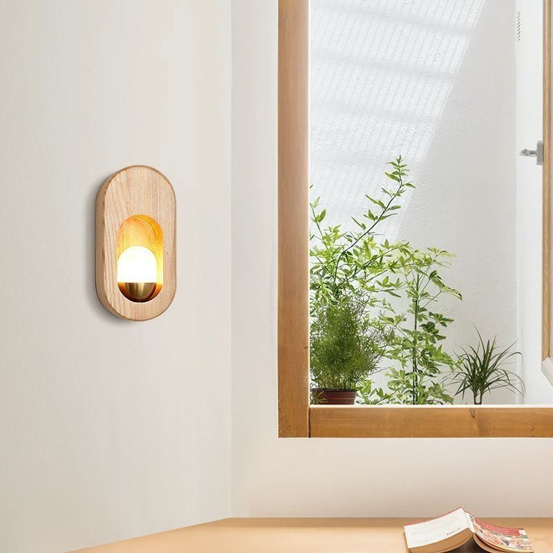 Applique da parete in legno stile giapponese con lampadina LED G4-12V, 20 x 10 x 4 cm