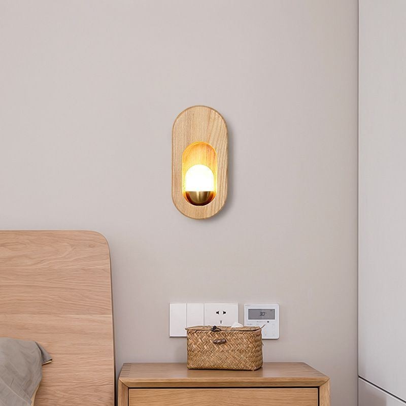 Applique da parete in legno stile giapponese con lampadina LED G4-12V, 20 x 10 x 4 cm
