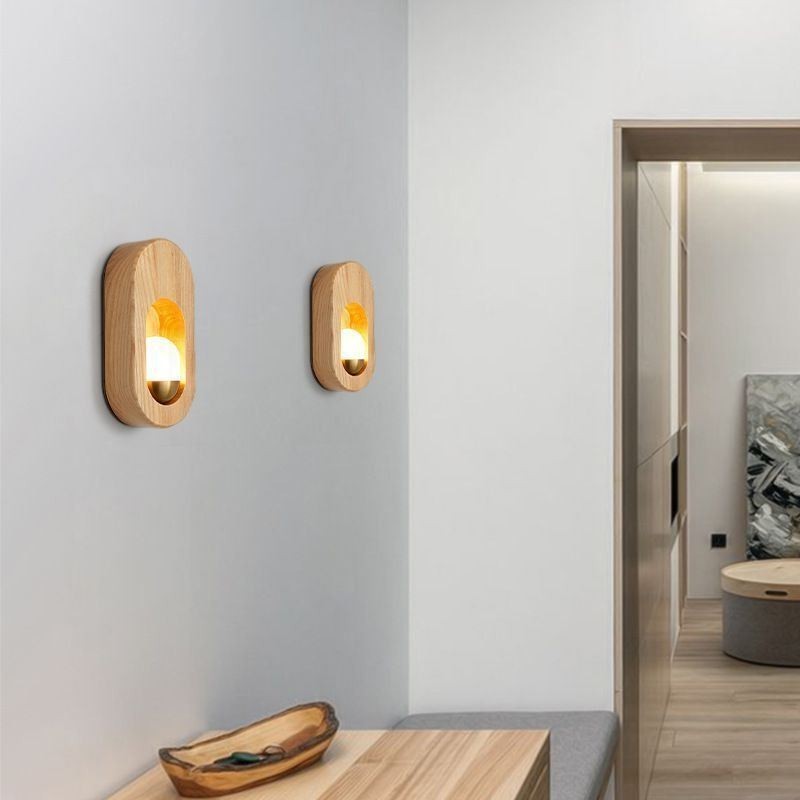Applique da parete in legno stile giapponese con lampadina LED G4-12V, 20 x 10 x 4 cm