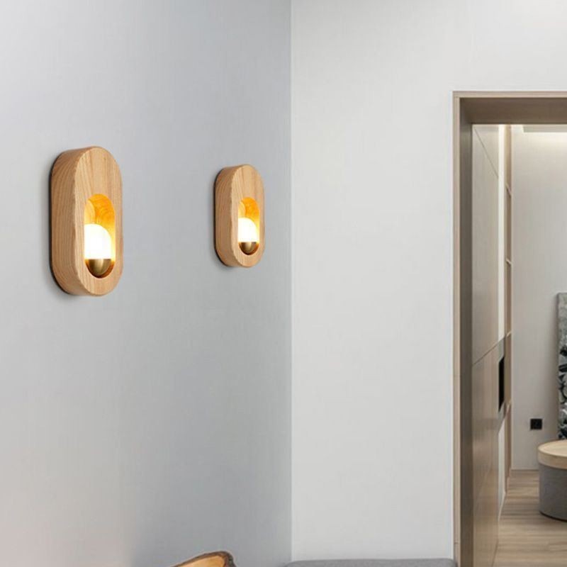 Applique da parete in legno stile giapponese con lampadina LED G4-12V, 20 x 10 x 4 cm