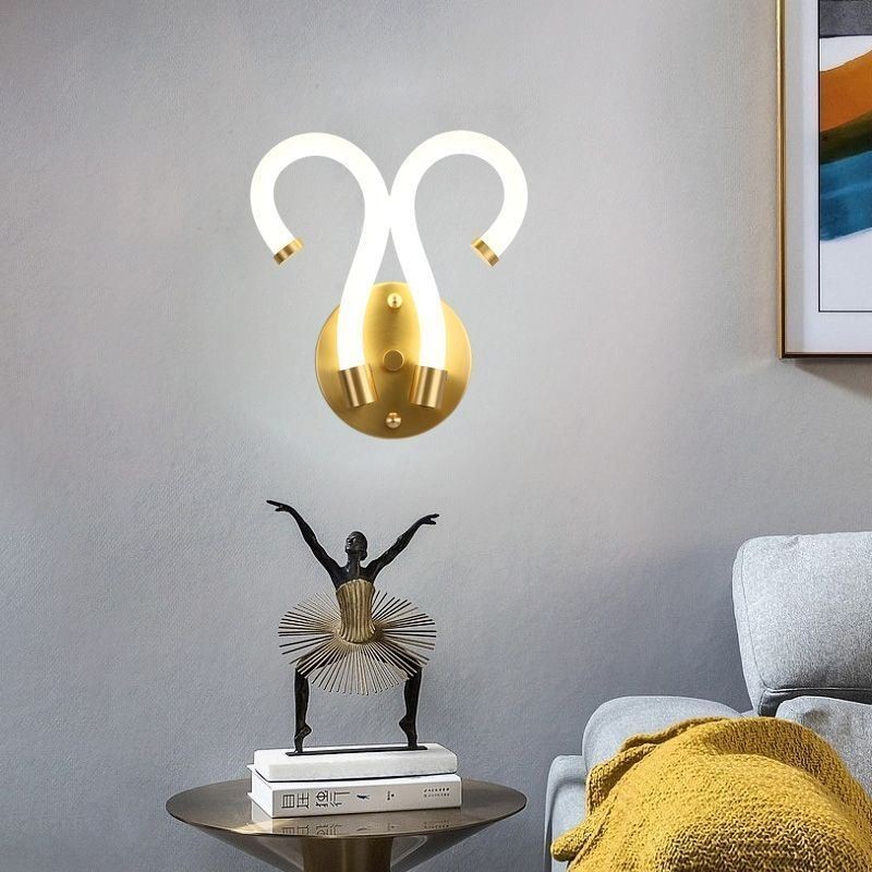 Applique da parete moderna Creatività corno di pecora in rame 2 luci