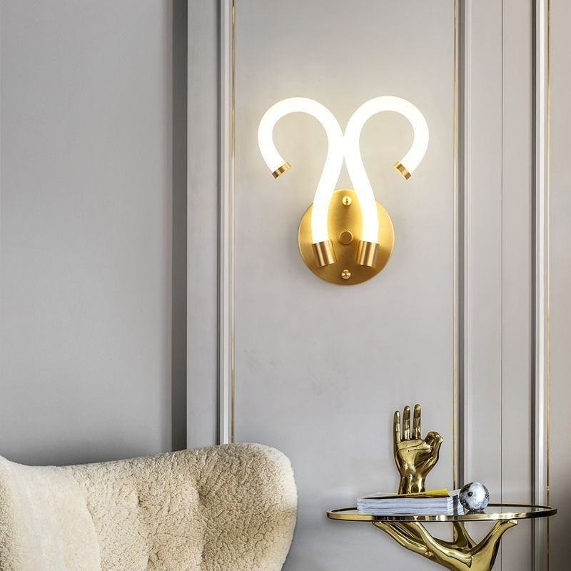 Applique da parete moderna Creatività corno di pecora in rame 2 luci