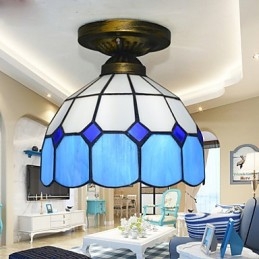 Plafoniera a filo mediterranea con cupola in vetro, 3 lampadine E26/E27