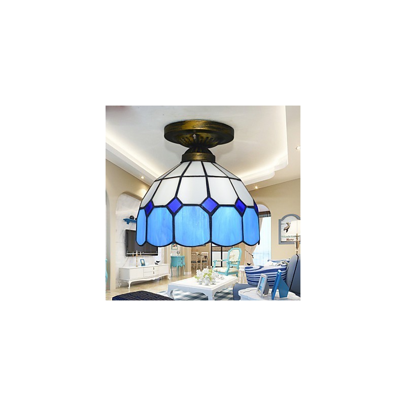 Plafoniera a filo mediterranea con cupola in vetro, 3 lampadine E26/E27