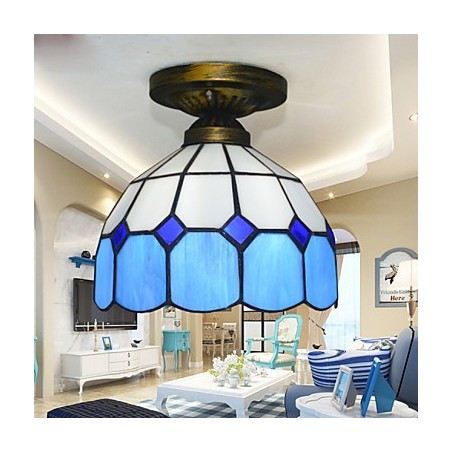 Plafoniera a filo mediterranea con cupola in vetro, 3 lampadine E26/E27