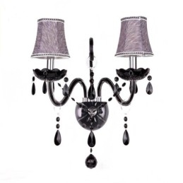 Applique da parete in cristallo stile europeo a 2 luci candela nera