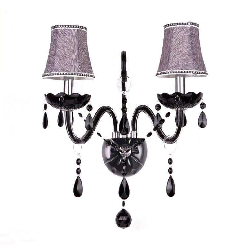 Applique da parete in cristallo stile europeo a 2 luci candela nera
