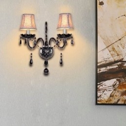 Applique da parete in cristallo stile europeo a 2 luci candela nera