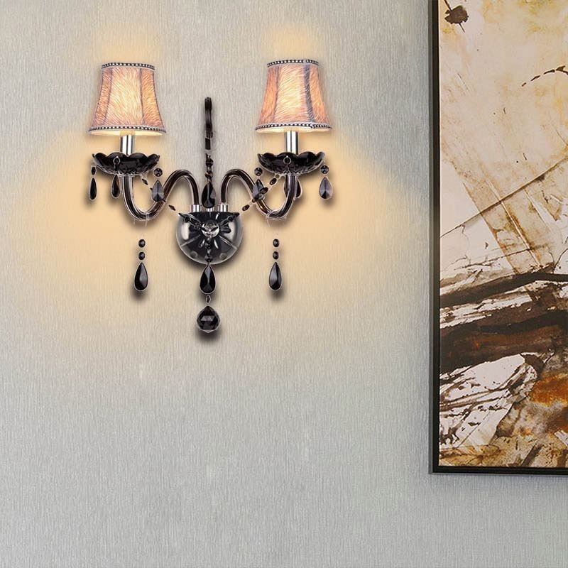 Applique da parete in cristallo stile europeo a 2 luci candela nera