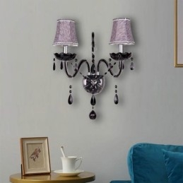 Applique da parete in cristallo stile europeo a 2 luci candela nera