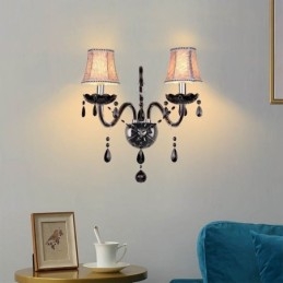 Applique da parete in cristallo stile europeo a 2 luci candela nera