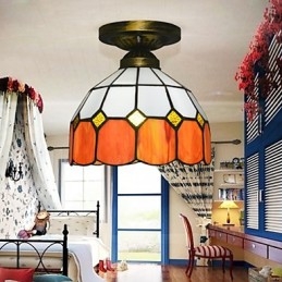 Plafoniera a filo mediterranea con cupola in vetro, 3 lampadine E26/E27