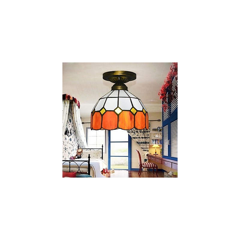 Plafoniera a filo mediterranea con cupola in vetro, 3 lampadine E26/E27