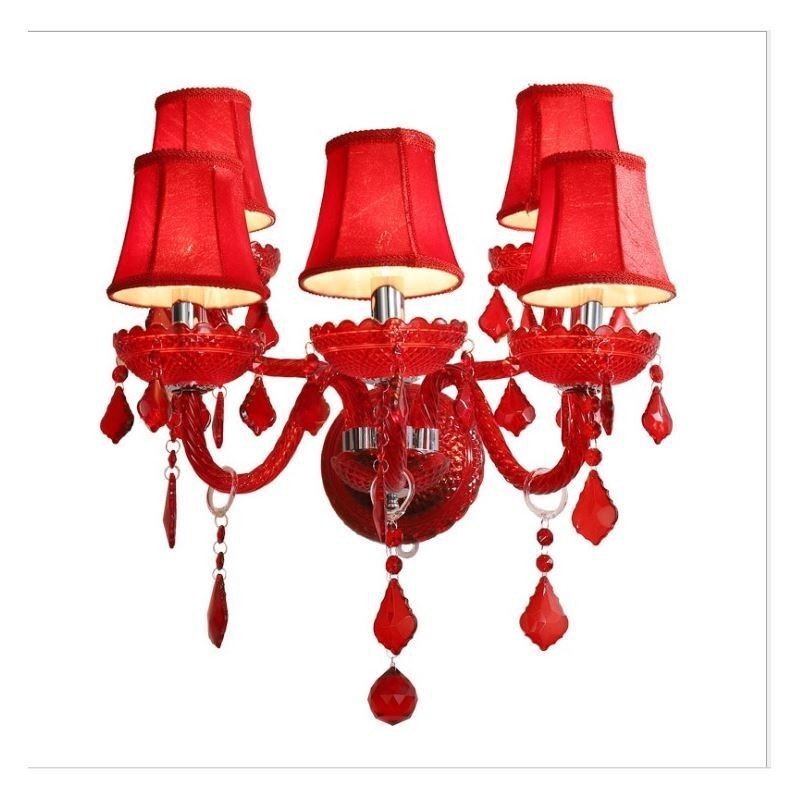 Applique da parete in cristallo rosso stile europeo 5 luci E12/E14 48×45 cm
