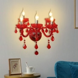 Applique da parete in cristallo rosso stile europeo 5 luci E12/E14 48×45 cm