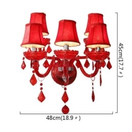 Applique da parete in cristallo rosso stile europeo 5 luci E12/E14 48×45 cm