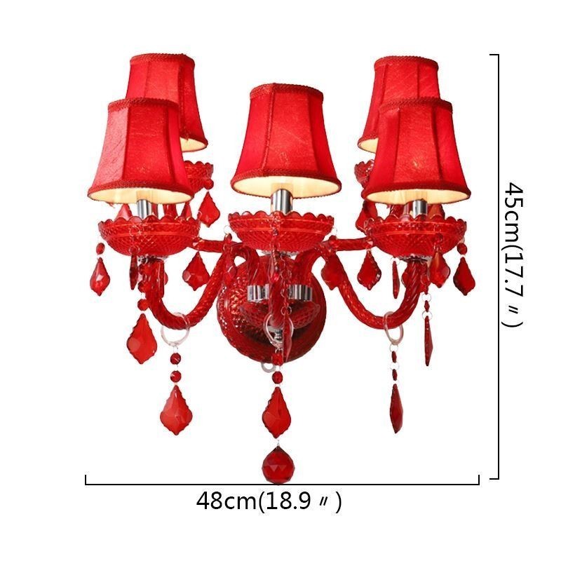 Applique da parete in cristallo rosso stile europeo 5 luci E12/E14 48×45 cm