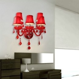 Applique da parete in cristallo rosso stile europeo 5 luci E12/E14 48×45 cm