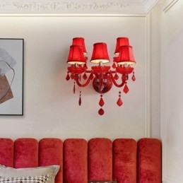 Applique da parete in cristallo rosso stile europeo 5 luci E12/E14 48×45 cm