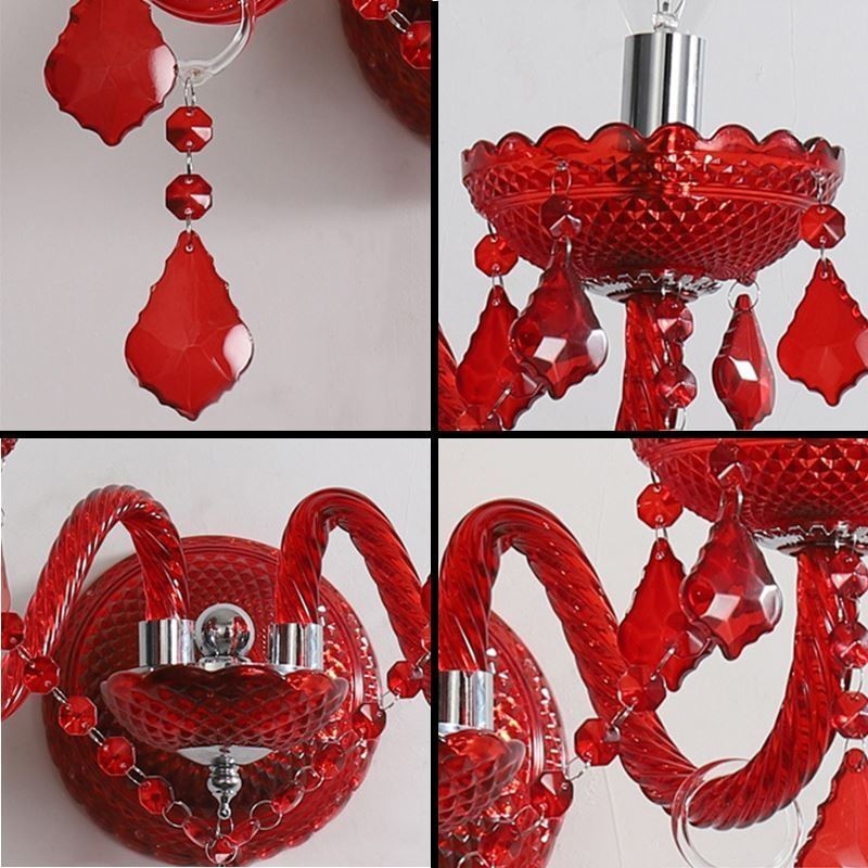 Applique da parete in cristallo rosso stile europeo 5 luci E12/E14 48×45 cm